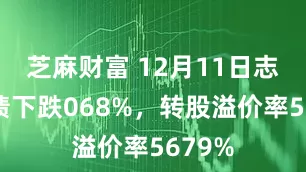芝麻财富 12月11日志邦转债下跌068%，转股溢价率5679%